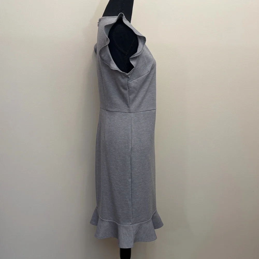 NWT Old Navy Gray Midi Dress Womens M Ruffle Sleeves Sheath Minimalist Stretch - Picture 6 of 11